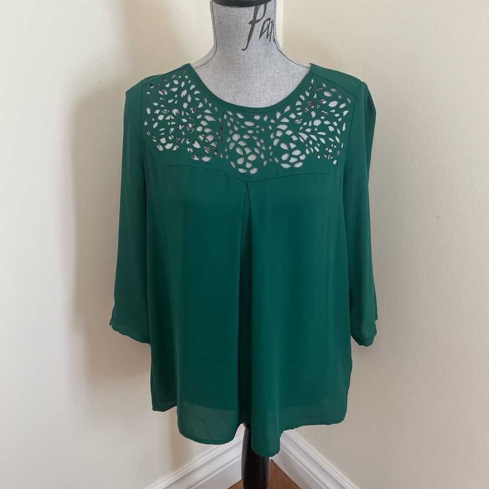 Anthro. HD in Paris Dara Green Cutout Blouse, 6 - Picture 2 of 12